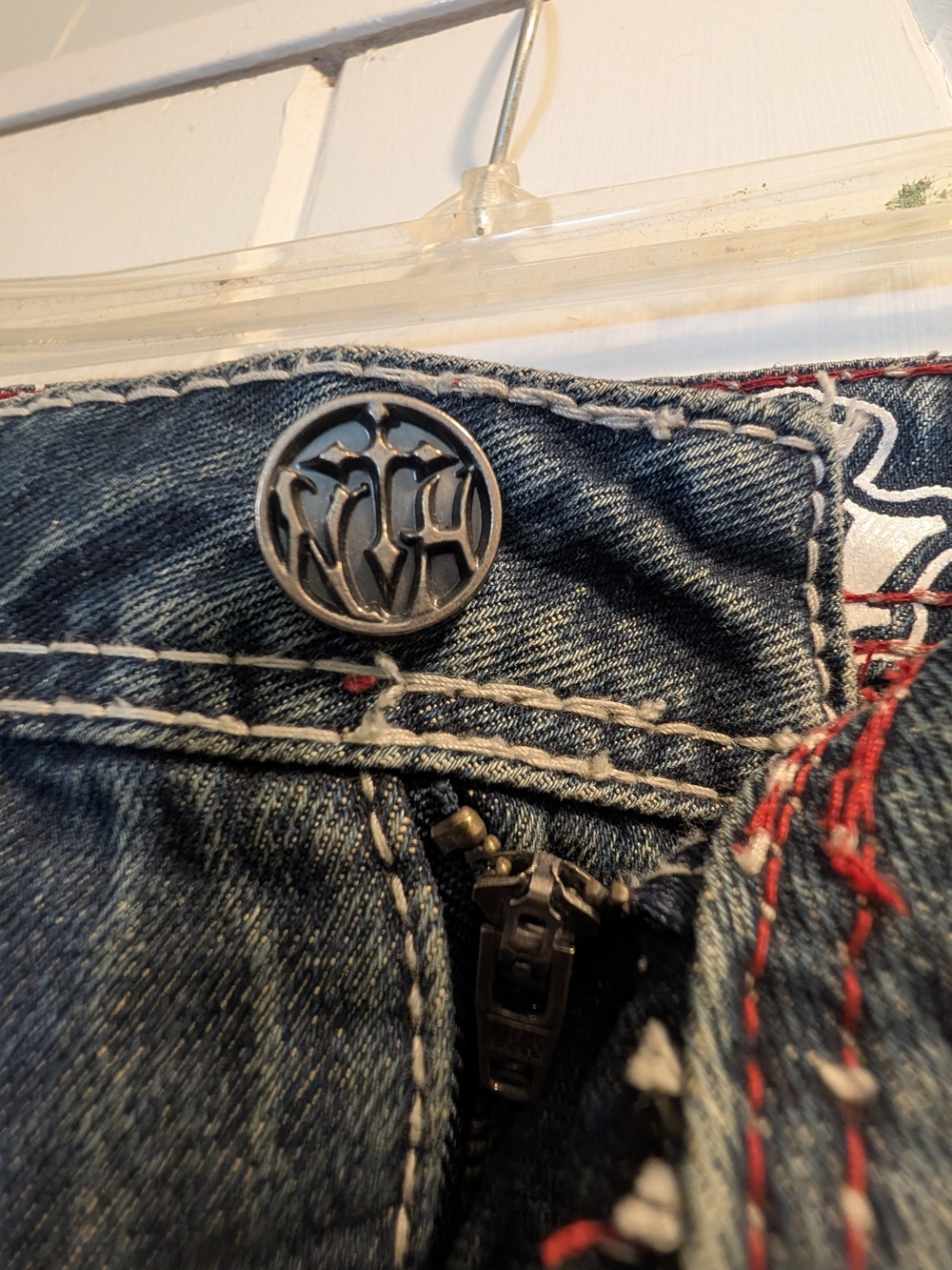 Ninth Hall Printed Idle Blue Wash Wide Leg Jeans Zumiez Grunge WOMEN'S 18 NWOT - Picture 4 of 9
